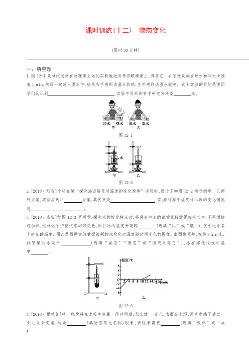 江西省2019中考物理一轮专项第12单元物态变化课时训练及答案解析