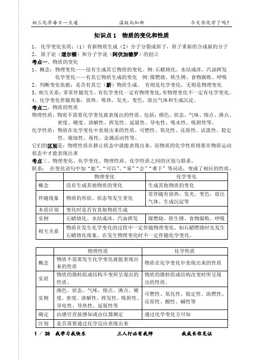 2012初三化学上册知识点总结复习(非常详细)