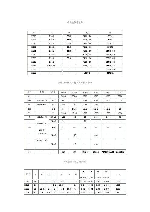 各种开关电源变压器各种高频变压器参数 EE EE EE精编 EI精编 EI优选等等的参数