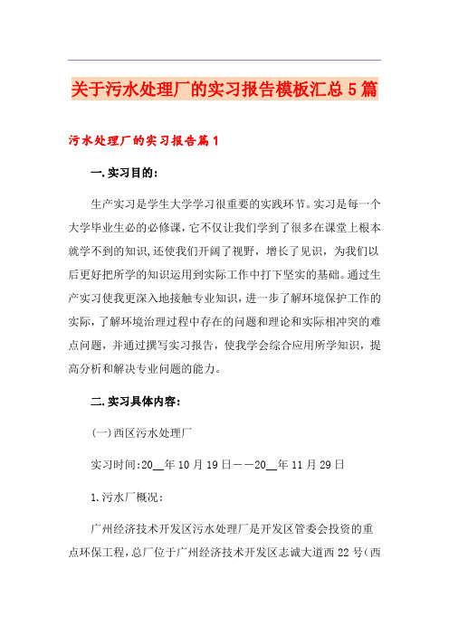 关于污水处理厂的实习报告模板汇总5篇