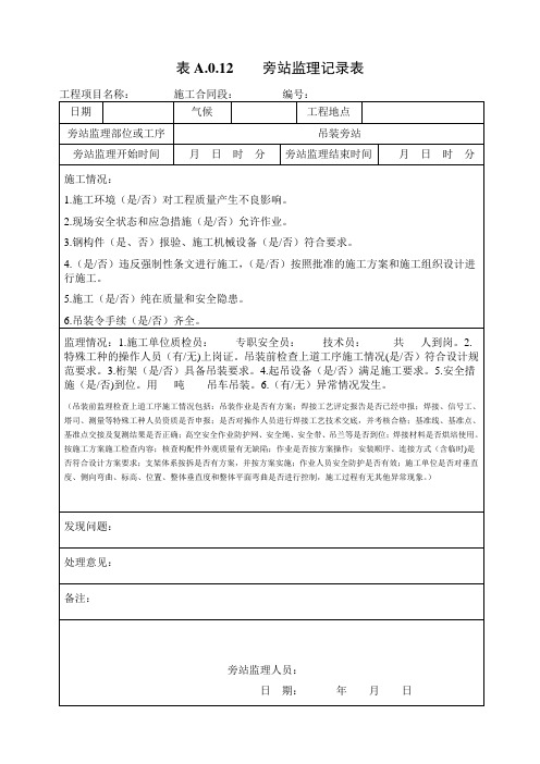 钢结构旁站焊缝探伤及吊装记录表