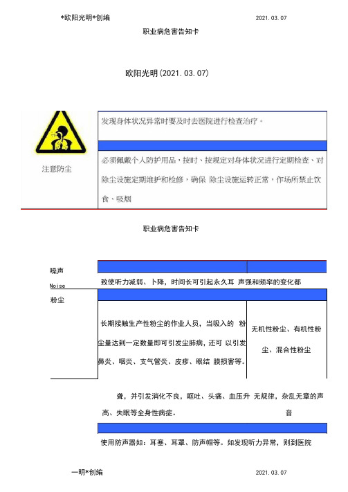 2021年职业病危害告知卡(全套)