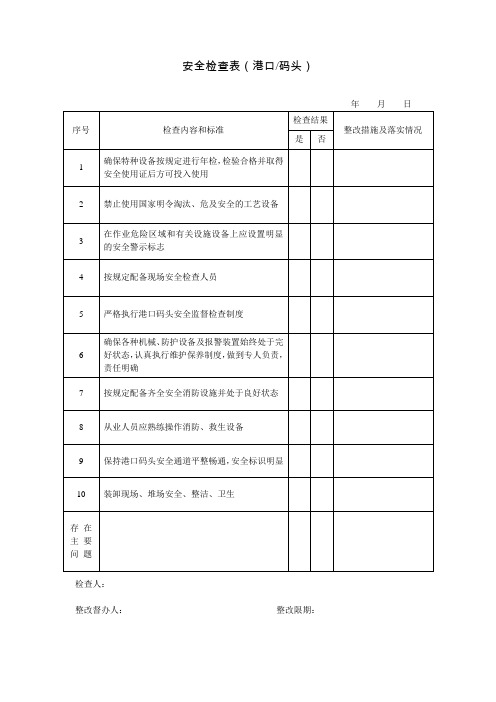 港口码头安全生产事故隐患排查表