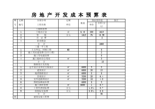 房地产开发成本预算表