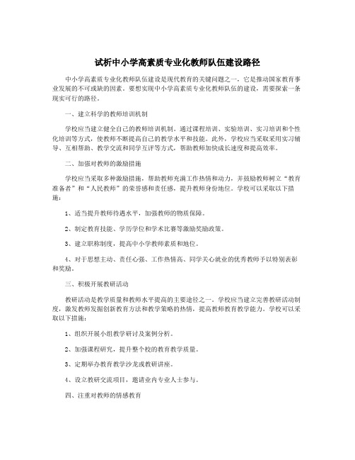 试析中小学高素质专业化教师队伍建设路径