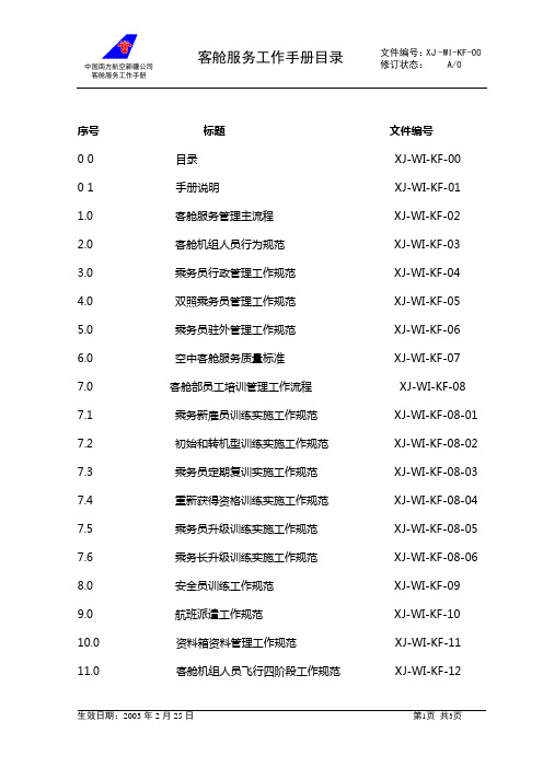 客舱服务部工作手册目录