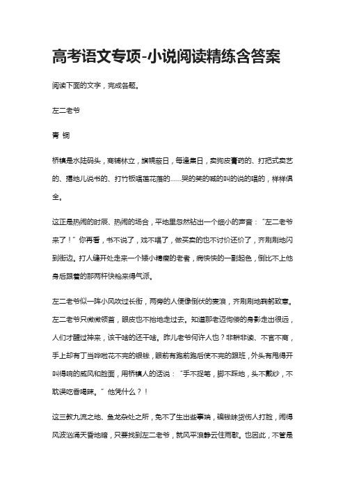 2021高考语文专项-小说阅读精练 含答案