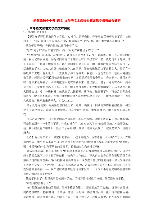 新部编初中中考 语文 文学类文本阅读专题训练专项训练含解析