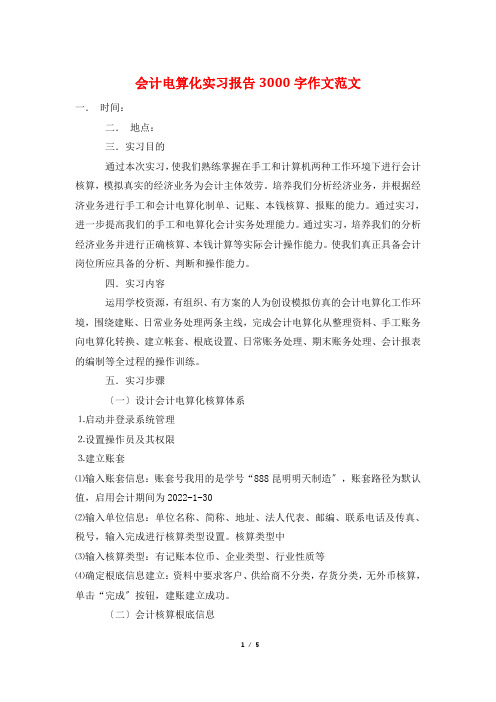 会计电算化实习报告3000字作文范文