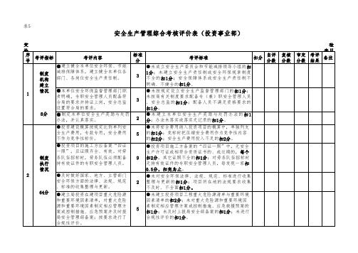 企事业单位安全生产管理综合考核评价表(投资事业部)