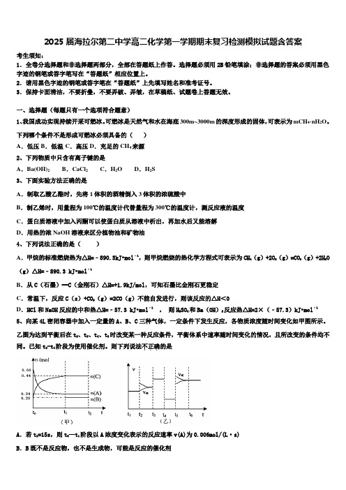 2025届海拉尔第二中学高二化学第一学期期末复习检测模拟试题含答案