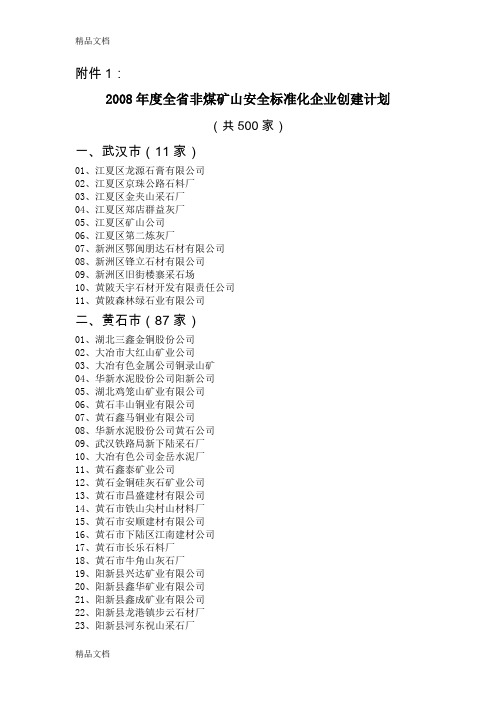 a年度全省非煤矿山安全标准化企业创建计划.