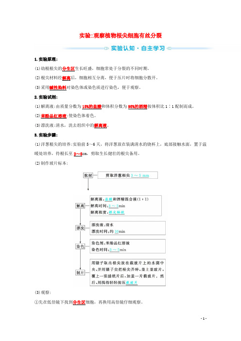 新教材高中生物第四章细胞增殖分化衰老和死亡实验：观察植物根尖细胞有丝分裂学案苏教版必修1