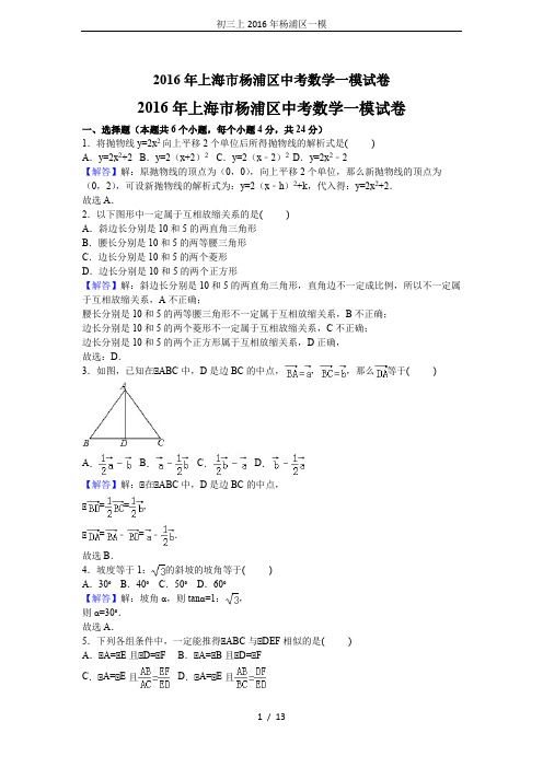 初三上2016年杨浦区一模
