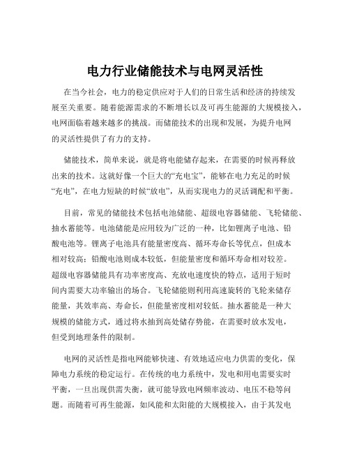 电力行业储能技术与电网灵活性