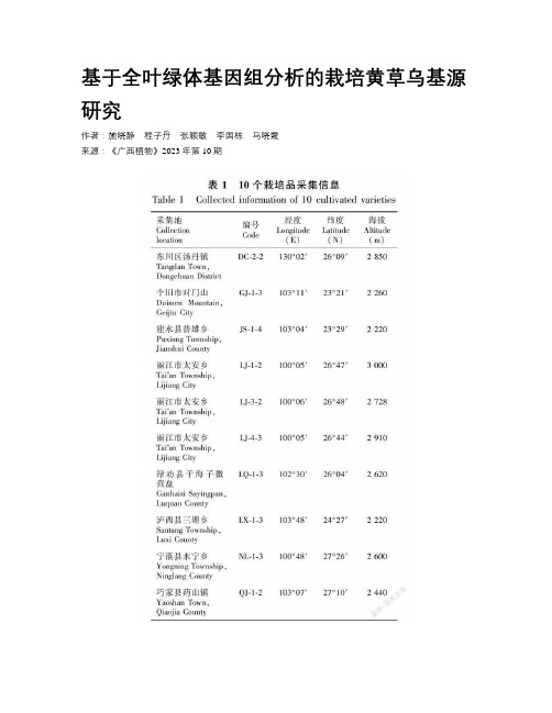 基于全叶绿体基因组分析的栽培黄草乌基源研究