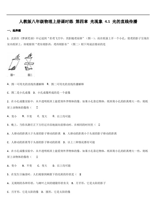 人教版八年级物理上册课时练 第四章 光现象 4.1 光的直线传播