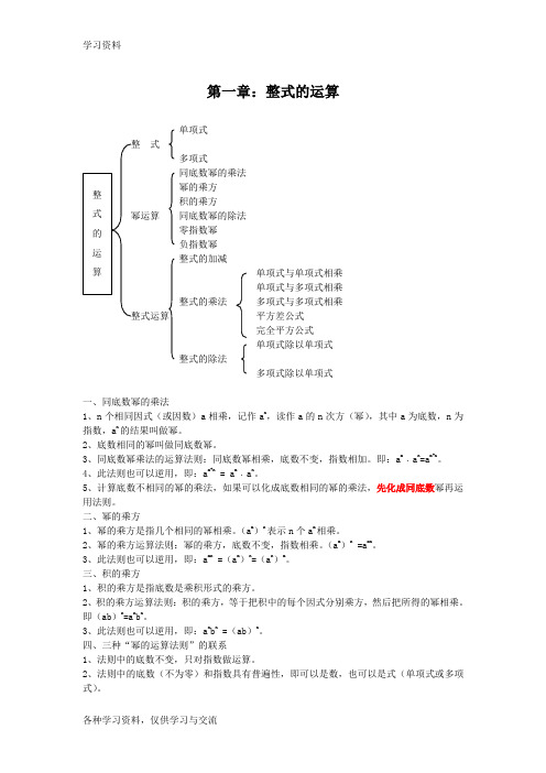 北师大版七年级数学下册     第一章知识点汇总(全)学习资料