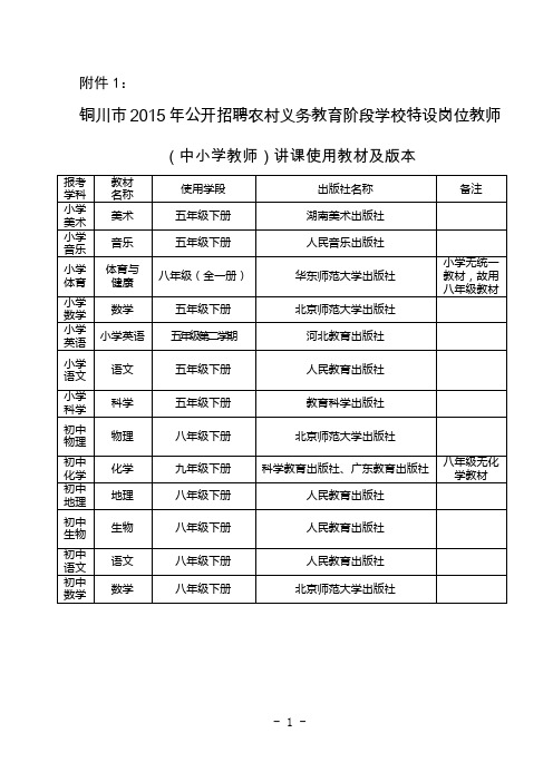 铜川市2013年公开招募农村义务教育阶段