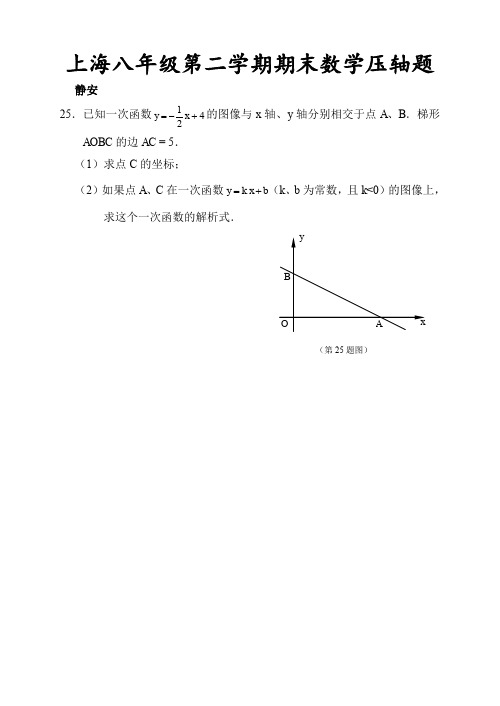 上海(沪)八年级第二学期期末数学压轴题及答案(可转为word)