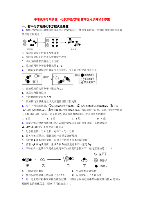 中考化学专项训练：化学方程式的计算培优同步测试含答案