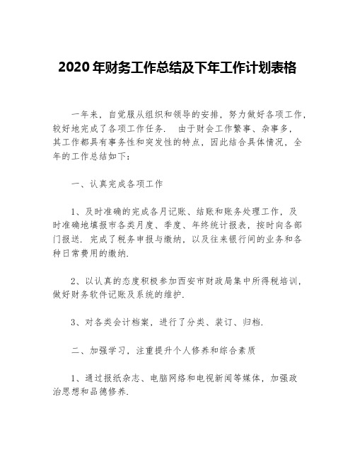 2020年财务工作总结及下年工作计划表格