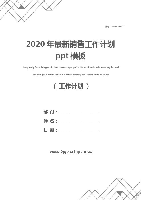 2020年最新销售工作计划ppt模板