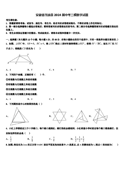 安徽省当涂县2024届中考三模数学试题含解析