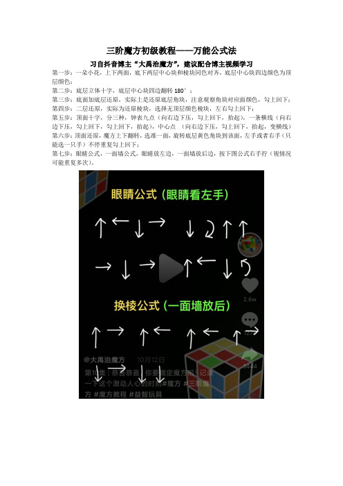 三阶魔方初级图文教程——万能公式法