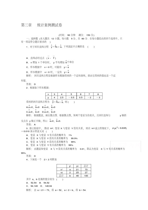 2019-2020学年数学人教A版选修2-3检测：第三章统计案例测试卷