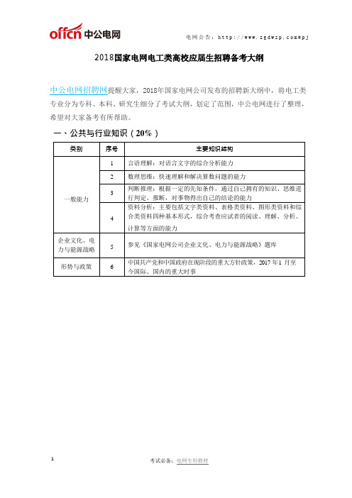 2018国家电网电工类高校应届生招聘备考大纲