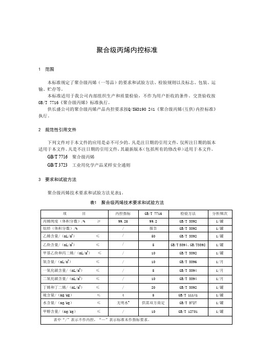 聚合级丙烯内控标准