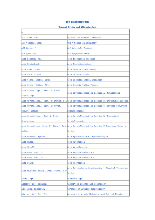 期刊名全称和缩写对照