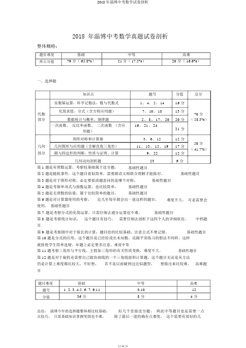 2018年淄博中考数学试卷分析