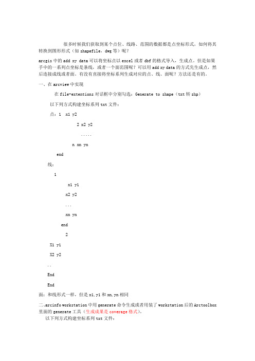 将txt坐标形式数据转成点线面图层(shapefile、coverage)资料