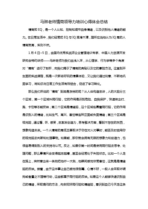 马琳老师情商领导力培训心得体会总结