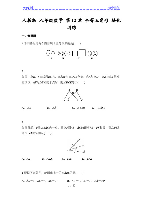 人教版 八年级数学 第12章 全等三角形 培优训练 (含答案)