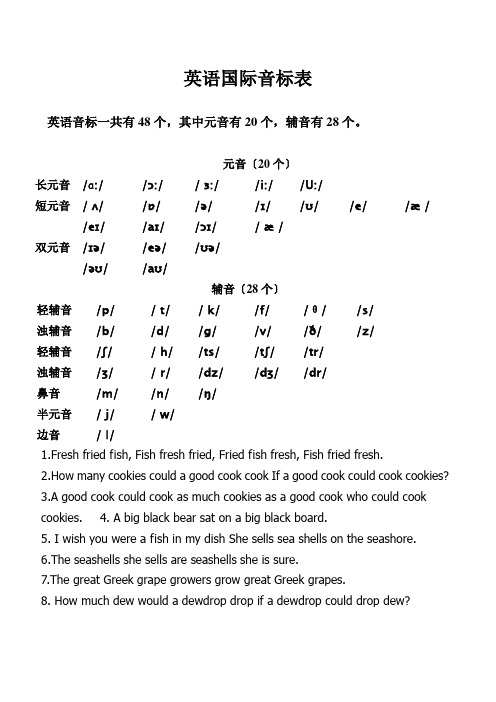 最新英语国际音标表(附带英语音标及字母组合对照)1