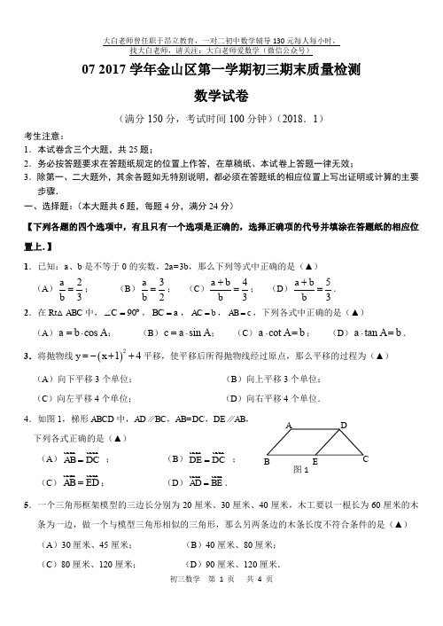 0708 宝山区中考数学一模 大白老师爱数学 2018届