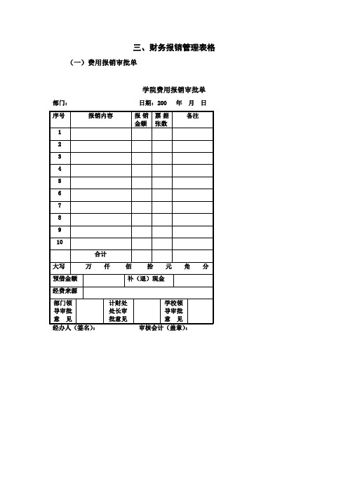 财务报销表格