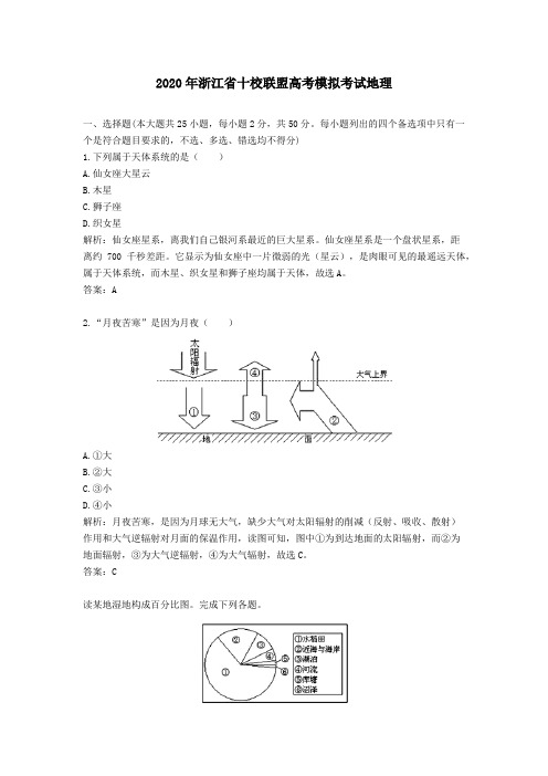 【精校】2020年浙江省十校联盟高考模拟考试地理