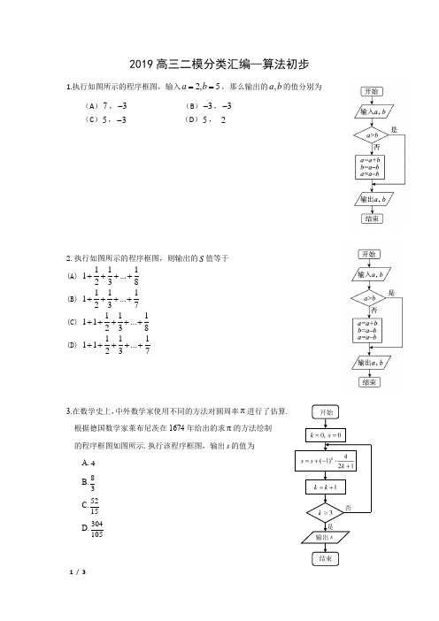 【精品高考数学试卷】2019北京高三数学二模(理)分类汇编--算法初步+答案