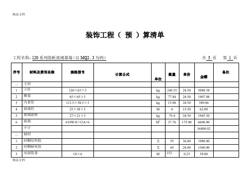 (整理)玻璃幕墙预算