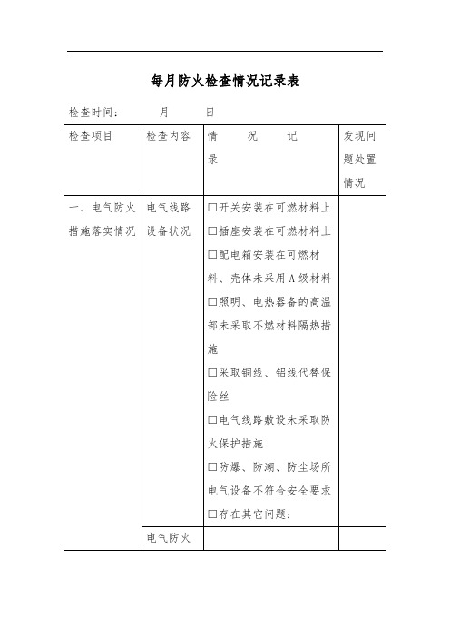 【表格记录-模板】-消防安全-每月防火检查情况记录表