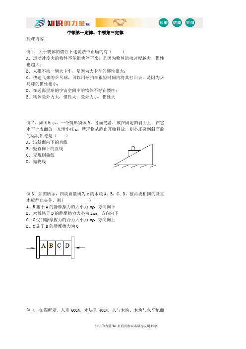 高考冲刺物理：牛顿第一定律、牛顿第三定律 学习内容和常考例题