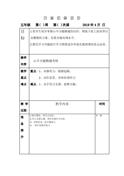 人教新课标小学体育五至六年级《体操类运动 5.支撑跳跃 4.山羊分腿腾越考核》优质课教学设计_2