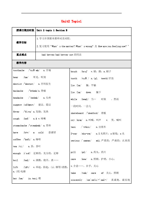 八年级英语上册 Unit 2 Keeping Healthy Topic 1 You should 