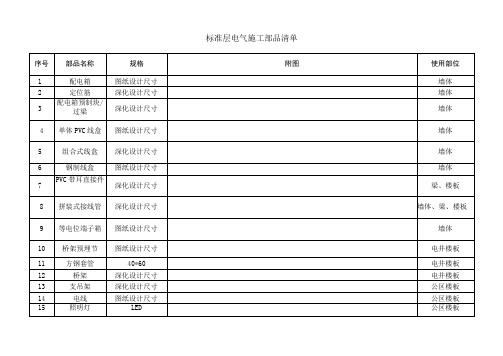 标准层电气施工部品清单