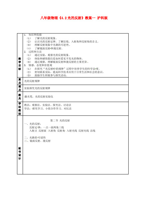 沪科版八年级物理上册4.2光的反射教案1