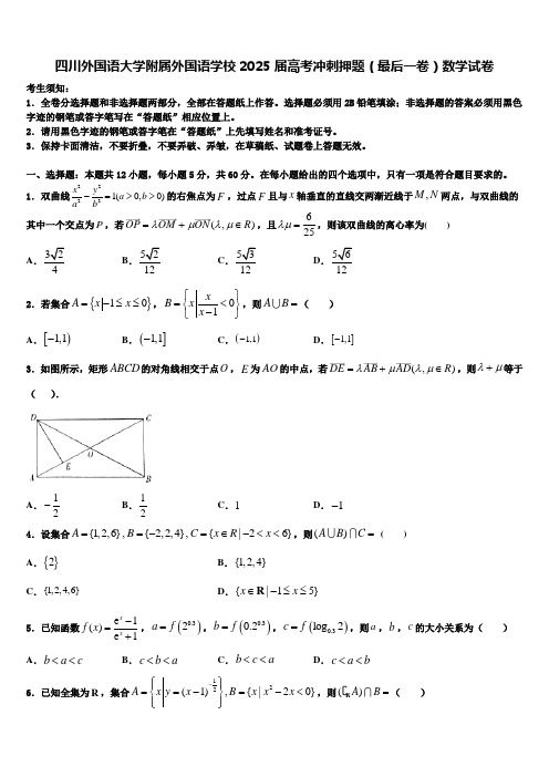 四川外国语大学附属外国语学校2025届高考冲刺押题(最后一卷)数学试卷含解析